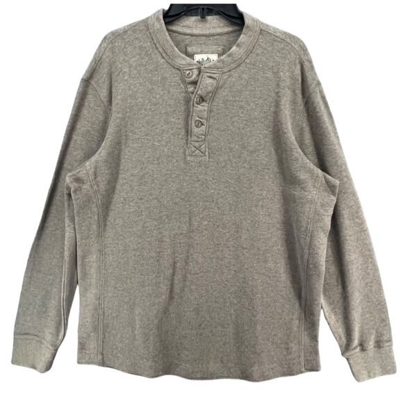 Eddie Bauer Thermal Waffle Knit Henley Shirt Men XLT Tan Pullover Layers Outdoor - Picture 1 of 13
